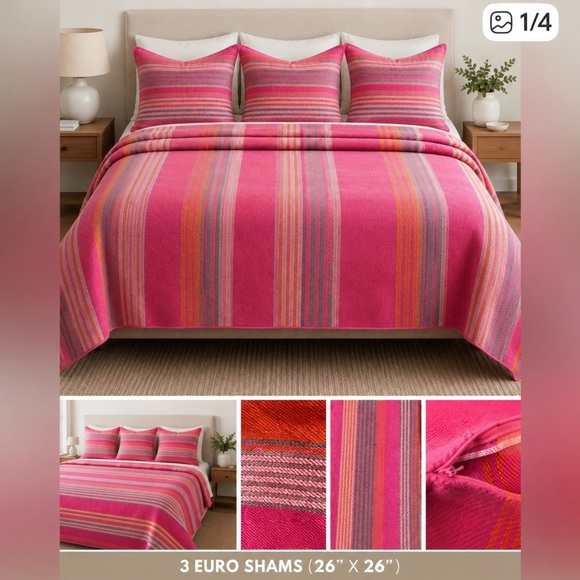 Anne Selke Other - Coverlet & 3 Euro Shams - Striped Pink Bedding